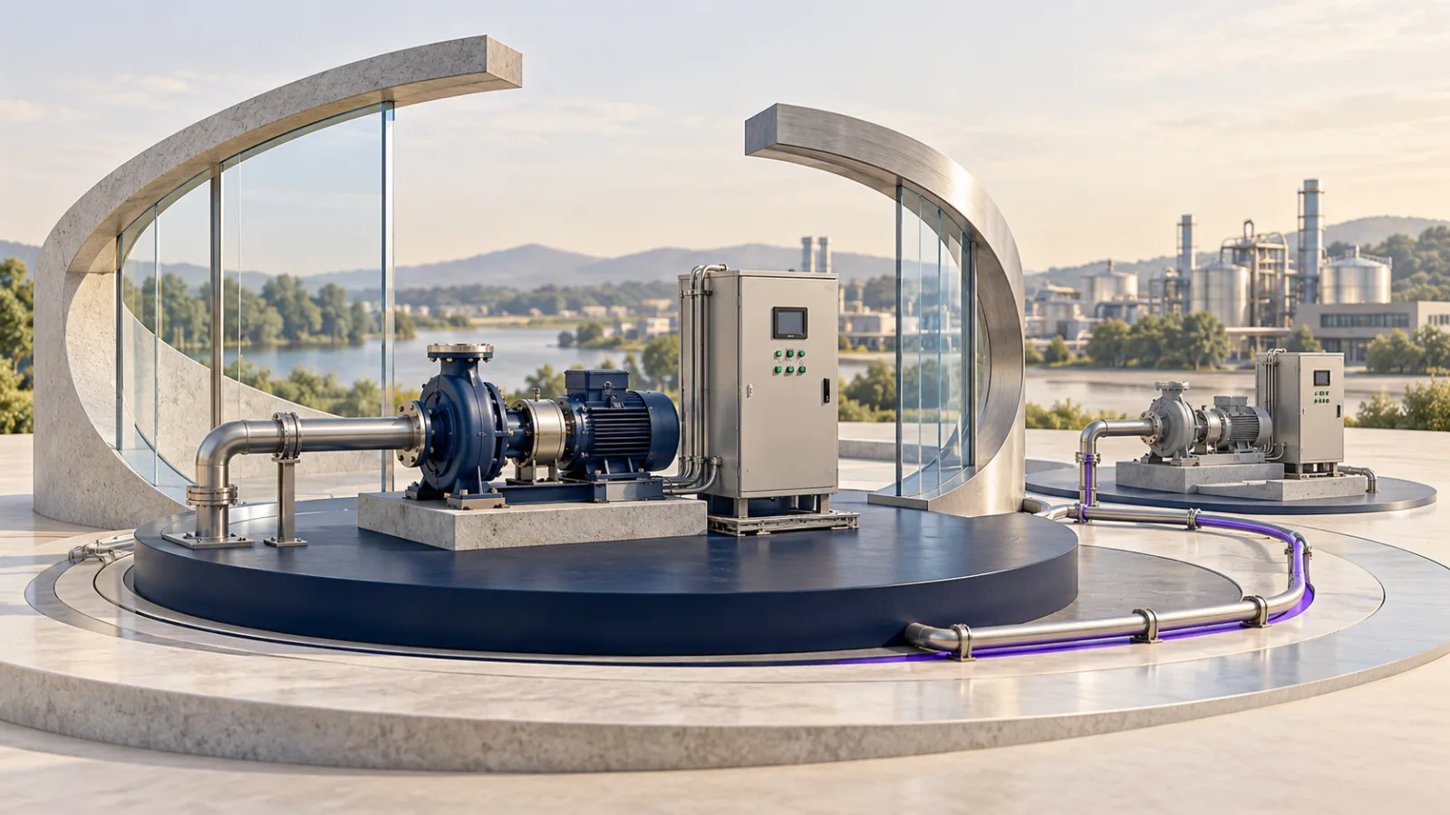 Conceptual primary and standby industrial equipment connected by a prepared alternate route